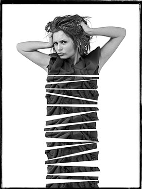 Modele feminin présente un vêtement haute-couture